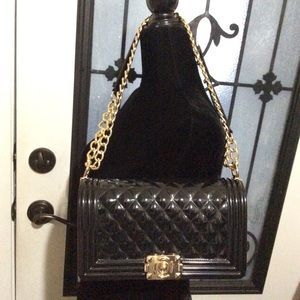 Glossy black quilted jelly purse